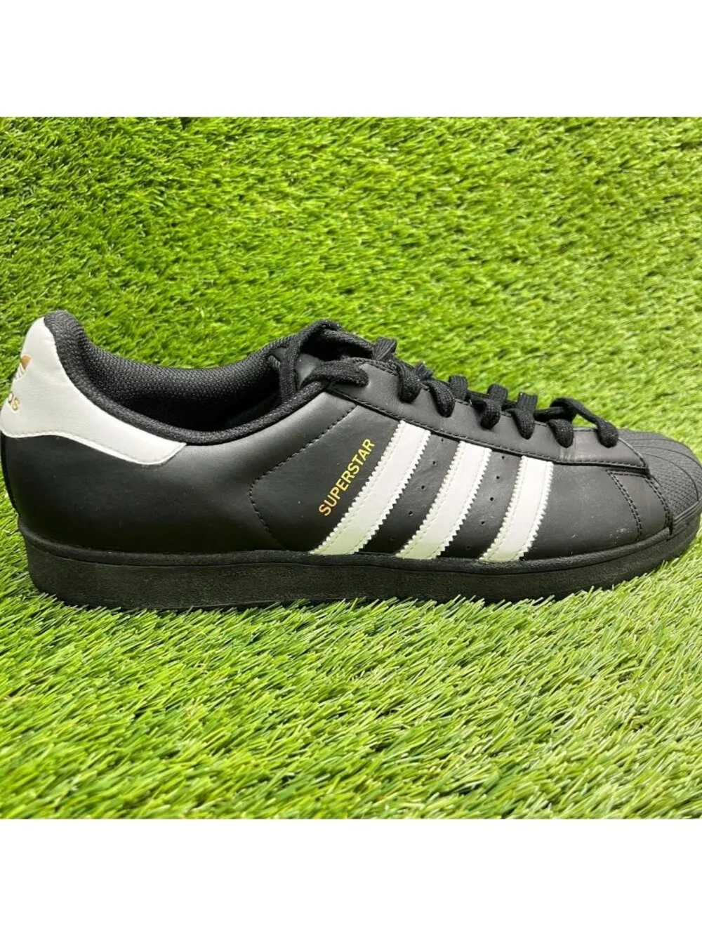 Adidas Superstar Mens Size 13 Black White Gold Athletic Leather Shoes Sneakers